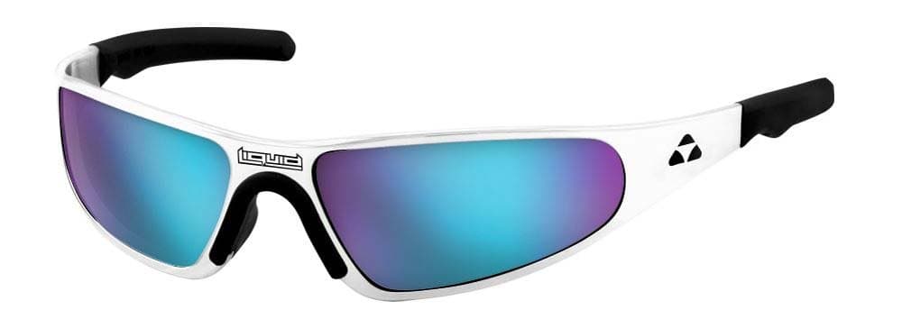 Liquid Eyewear Player White Polarized Blue Mirror PLWHBL02 Hingeless Sunglasses