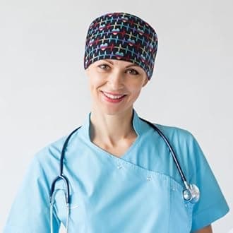 Coume 8 Pcs Nurse Caps for Women Nursing Working Caps with Button and Sweatband Adjustable Elastic Scrub Hats for Dentist