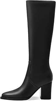 MOTIMODEN Womens Knee High Boots Retro Chunky Heel Pointed Toe Pull On Classic Knee High Boots for Women Girls Ladies Retro Tall Boot Winter Fall Fashion Boot