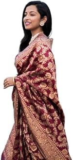 EthnicJunction Women's Banarasi Silk Jacquard Work Saree With Blouse Piece (EJ6008-1009-Banarasi-Bale-Cherry Maroon)