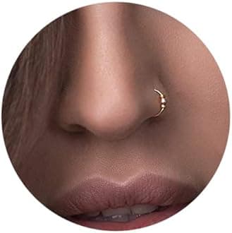 Gold Nose Ring 14K Gold Filled Beaded Hoop 8mm – Dainty 24G Small Piercing for Women – Thin Handmade Bead Nose Jewelry – Lightweight Body Piercing Ring – Elegant Gift Ready Accessory
