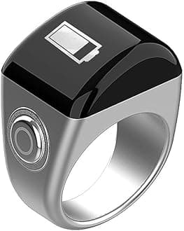 Smart Ring, Muslim Digital Azan Alarm Clock, Digital Tasbih Finger Counter with OLED Screen, Waterproof, APP Support Counter Smart Ring (20mm) (Silver)