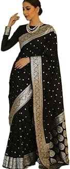 Airkot Traditional Banarasi Silk Saree for Women | Floral Pattern with Sleeveless Blouse | Elegant Bridal Wedding Saree | Latest Party Sari collections