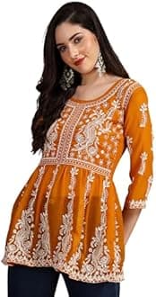 EthnicJunction Women Chikan Embroidery Short Kurti