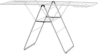 HangOn Clothes Drying Rack | 82ft (25m) | Metallic Gray | Large Indoor Clothes Airer Laundry Stand with 2 Fold-Out Wings & Hanger Hooks, Folds Flat | Fits 2 Full Loads
