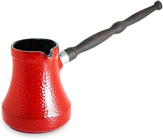 Ceramic Turkish Coffee Pot 350 ml (11.83 oz) Cezve Ibrik Briki Turka Hammered with Removable Wooden Handle For Gas Electric Hobs