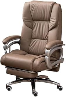 Genuine Leather Office Chair, Comfort Executive Computer Chair Ergonomic Swivel Task Chair with Adjustable Back and Footrest for Heavy People,Khaki-One Size
