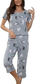 Inadays Womens Cotton Pajama Sets Short Sleeve Top With Capri Pants 2 piece sets for Women Summer Pajamas Lounge Set