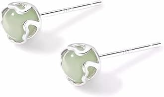 Natural Stone Earrings, Women's, Popular, Hypoallergenic Metal, Round Balls, Moonstone, Flowers, Small, Studs, Cute, Heart Earrings, Accessories, Everyday Use, Wedding, Birthday, Valentine's Day Gift