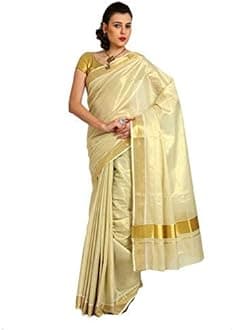 YETTALANKerala Traditional Tissue Saree for Women with Running Blouse | South Indian Ethnic Saree for Weddings Onam Vishu Temple Wear & Festivals