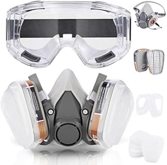 Respirator Mask with Filters & Protective Glasses, Reusable Half Face Sanding Dust Mask, Gas Mask with Filters