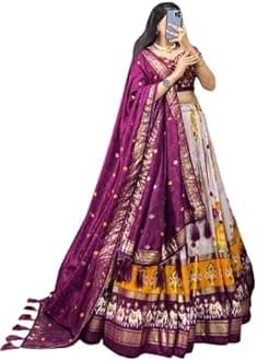 Womens' Wear Tussar Silk With Patola Printed Lehenga Choli Patola Print With Foil Work Chaniya Choli