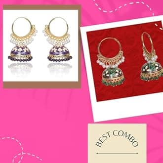 Nilu's Collection Gold Plated Chandbali Earrings with Pearls, Jhumka Style, Latest Stylish Traditional Hoop Jhumki Earrings for Women & Girls