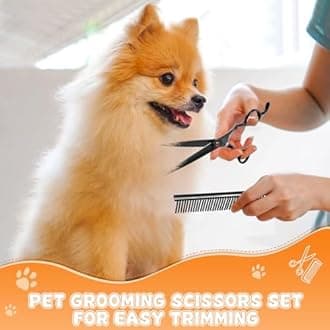 Moontay Professional Dog Grooming Scissors Set, 7/8 Inch Curved & Thinning Shears with Grooming Comb