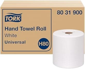 Tork Universal Hand Towel Roll H80, Large Economic Paper Hand Towel 8031900, 100% Recycled, Basic Quality, 1-Ply, White - 6 Rolls x 800 ft