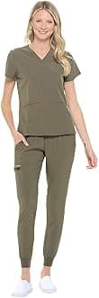 DAGACCIDagacci Medical Uniform Women and Men Unisex 4-Way Stretch Jogger Scrub Set, Olive Green, S