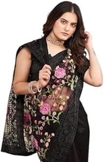 VAIRAGEE Women's Soft Lastest Georgette Embroidery Work Floral Pattern Stylish saree with unstitched blouse piece (6079)