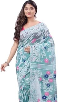 dB DESH BIDESH Women`s Rangabati Resham Dhakai Jamdani Pure Cotton Handloom Saree without Blouse Piece