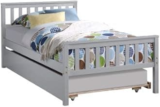 Twin Size Platform Bed with Trundle and Headboard Footboard (Gray)