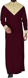 Color Block Design Button Decoration Muslim Clothing Men's Robe Jubba Thobe Saudi Arabian Kaftan Dress Men's Islamic Arab Long-S