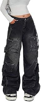 Women's Cargo Pants Low Waist Baggy Jeans Pocket Wide Leg Casual Trendy Streetwear Grunge Emo Clothes