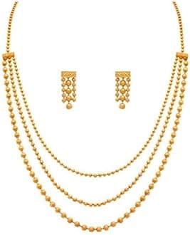 JFL - Jewellery for Less Traditional Necklace & Earrings set One Gram Gold Plated Necklace set Jewellery for women & Girls Latest stylish gold temple jewellery set for women