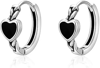 SLUYNZ Solid 925 Sterling Silver Black Heart Hoop Earrings for Women Teens Girls Heart Huggie Earrings Hoop