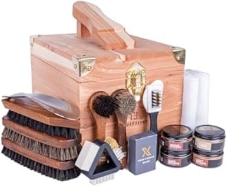 FootFitter Grand Cedar Shoe Shine Valet Set, All In One Premium Shoe Care Kit with Cedar Shoe Valet Storage Box