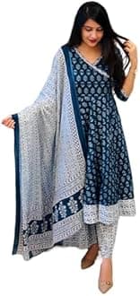 Sidhidata Women's Rayon Printed Anarkali Kurta Pant and Dupatta Set