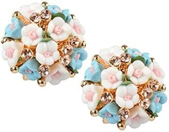 White and Blue Gold Plated Flower Shape Earrings for Women