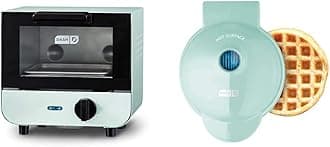 Mini Toaster Oven + Mini Waffle Maker Bundle - Individual Portions, Aqua