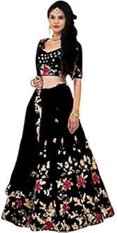 Shree Radhe Enterprise Women's Silk Semi stitched Lehenga Choli (Lehenga Cholis_Black_Free Size)