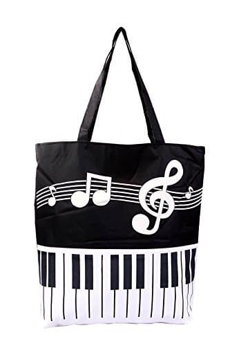 Black Canvas Bag Piano Keyboad White Music Note Tote Bag Shoulder Purse