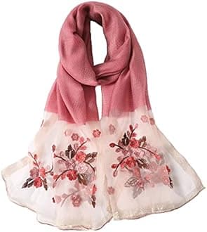 WINCESS YU Women Mulberry Silk Scarf Lightweight Embroidered Floral Shawl Wraps Beach Gauze Blanket Shawl for All Season