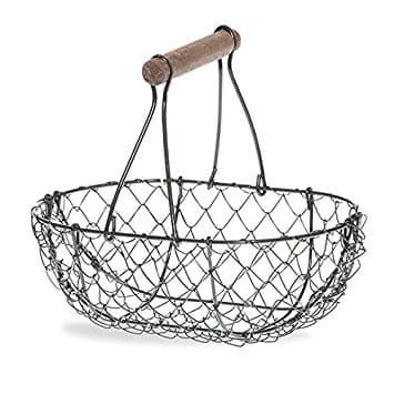 Wire Chicken Egg Basket, Wood Handle, Farm Style by EggBaskets (Black)