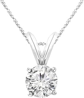 Houston Diamond District 0.5-10 Carat Lab Grown Diamond Solitaire Pendant Necklace, Round Cut Solitaire, 4-Prong Setting, Jewelry for Women (E-F, VS)
