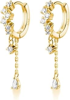 925 Sterling Silver CZ Hoop Earrings Dangle for Women Teen Girls Teardrop Huggie Earrings Drop Water Droplets Dangle Earrings Drop