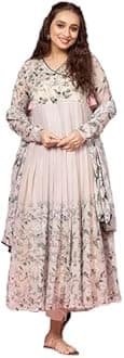 KD Women's Anarkali Floral Printed Kurta Pant Set with Dupatta Anarkali Kurta for Women | Kurta Set | Anarkali Dress V-NACK Kurtis Set for Women