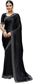 Satrani Women's Satin Silk Hot Fixing Saree with Unstitched Blouse Piece
