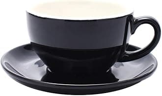 Cappuccino Barista Cup and Saucer Latte Art and Americano New Bone China for Coffee Shop (Glossy Black, 8.5 oz)