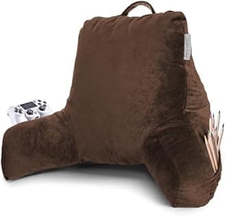 Reading Pillow with Shredded Memory Foam for Sitting Up in Bed and Couch, Back and Arms Adjustable Support Adults & Teens Backrest Pillows for Reading, with Washable Cover Chocolate Brown