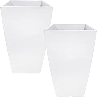 RUBBER BOND Plastic Plant Pots 2 Pack - Modern Indoor/Outdoor Planters for Home Decor - Weather-Resistant Large Flower Pots - Lightweight 22 Inches Tall Planters