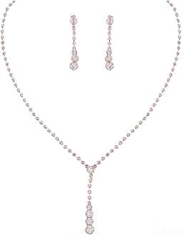 Yean Silver Bridal Jewelry Set Rhinestone Wedding Necklace and Earring Set Prom Jewelry for Women and Bride