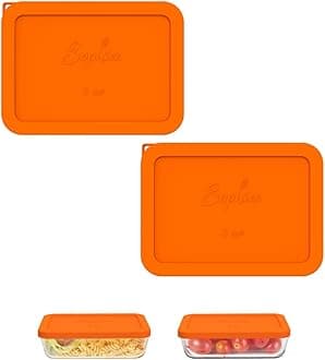 Sophico 3 Cup Rectangle Silicone Storage Cover Lids Replacement for Pyrex 7210-PC Glass Bowls, Container not Included (ORANGE, 2 Pack)