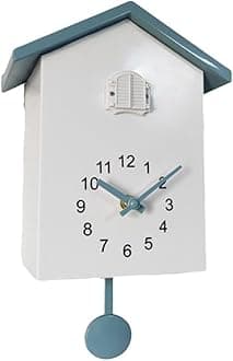 Cuckoo Clock with Chimer Cuckoo Sound Clocks with Pendulum Bird House, Battery Powered, Home Living Room Hanging Watch Horologe Clocks Timer Kitchen Wall Decoration(White+Grey)