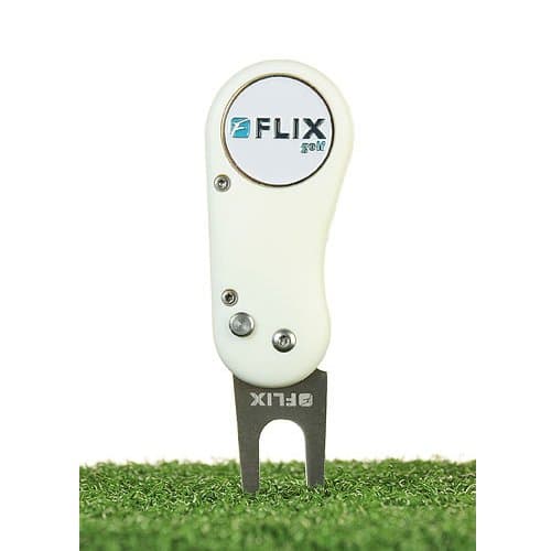 Flix Lite Automatic Opening Golf Divot Tool & Ball Marker (White)