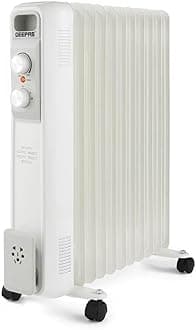 Geepas Oil Filled Radiator Heater, 2500W – Portable Electric Heater – 3 Power Settings, Adjustable Temperature & Thermostat, Safety Cut off – Ideal for Home Office – 2 Year Warranty, 11 Fins, White