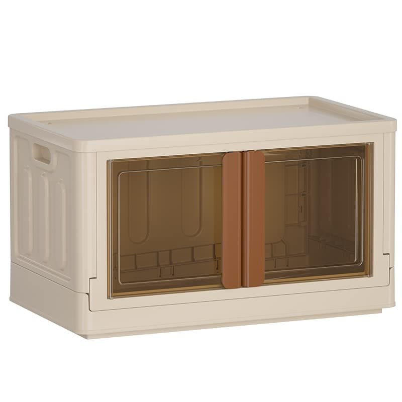 Folding Storage Box - Storage Bins with Lids, Stackable Cube Storage Organizer, 19 Gal Classroom Organization, Desk Organizers, Office Organization, Collapsible Storage Bins with Door and Brown Handle