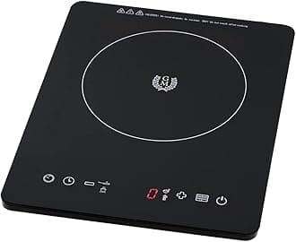 Cecotec Full Crystal Portable Induction Board, 2000 W, Touch Control, 10 Power Levels, Timer, Programmable, 4 Pre-Setted Menus, for Pans up to 20 cm