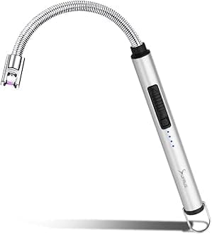 Candle Rechargeable Electric Arc Lighter Stainless Steel Housing & Hanging Hook with 360° Flexible Neck (Silver)